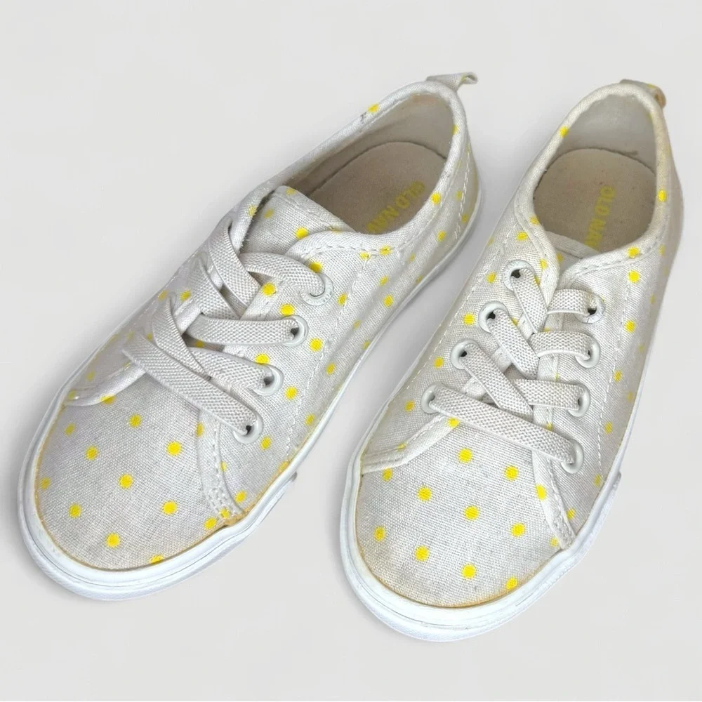 Girls Old Navy Lace-Up Yellow Polka Dot Canvas Sneakers Toddler Size 9
